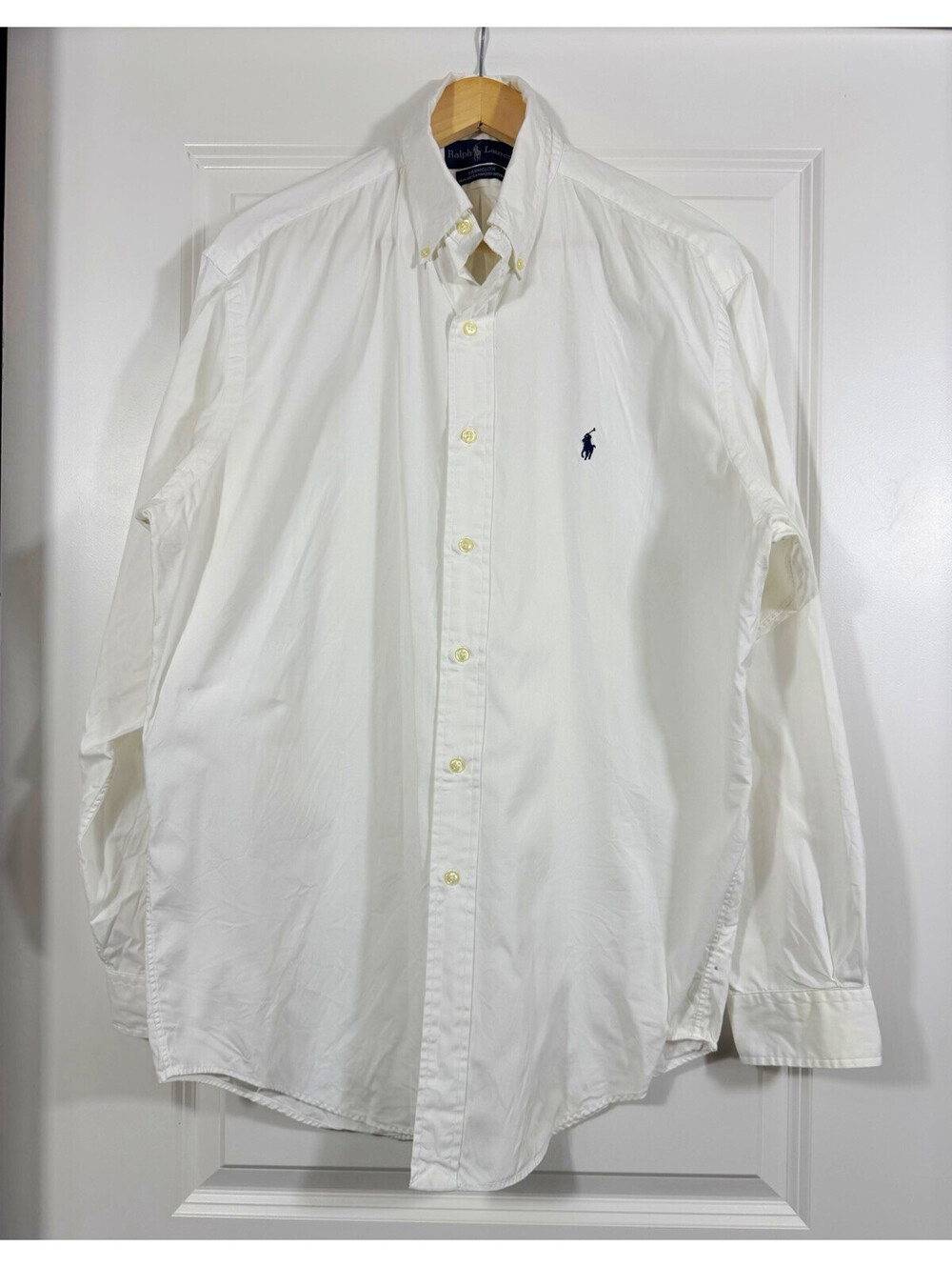Vtg Ralph Lauren Yarmouth White Pinpoint Oxford Shirt | 16 34/35 (L) Navy Pony